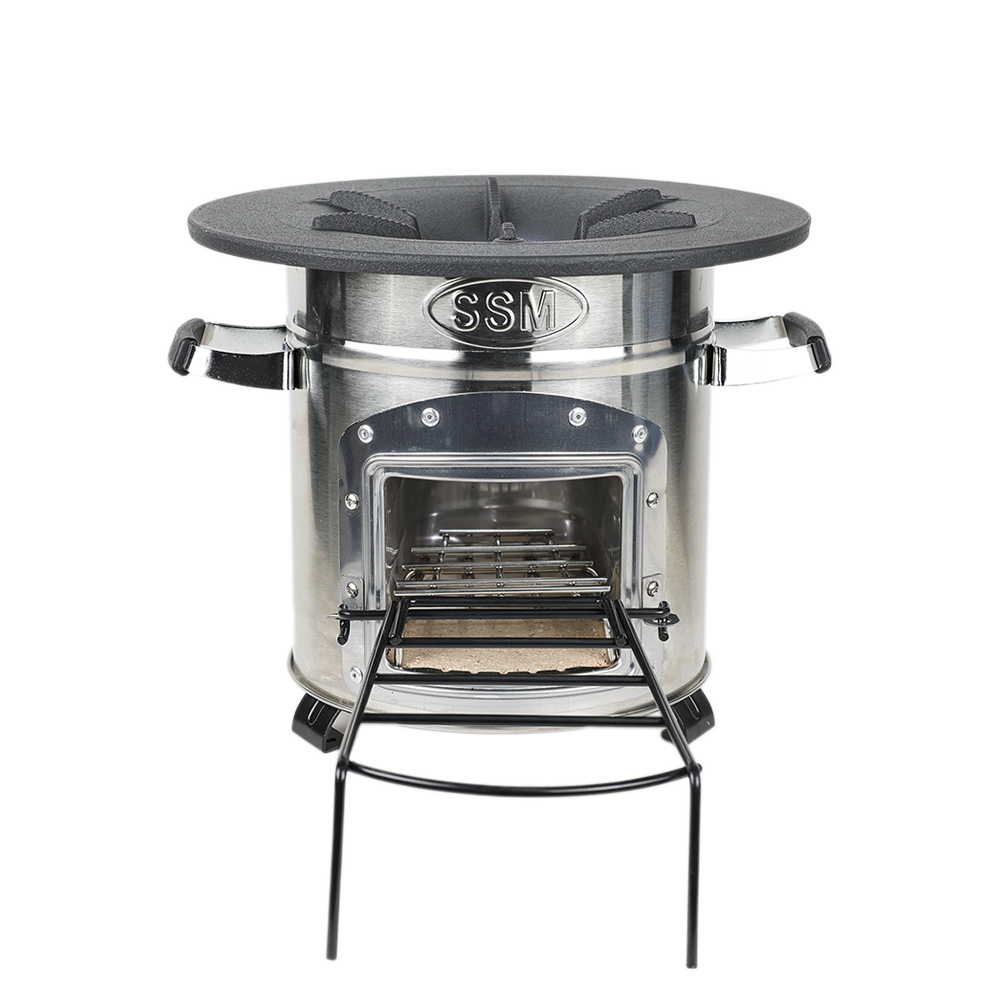 Front view of the S32-XH clean cook stove, a scientifically engineered unit designed to optimize biomass fuel efficiency.