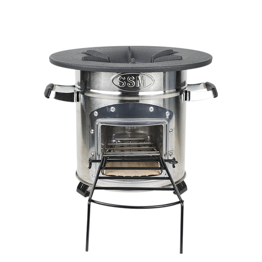 Front view of the S32-XH clean cook stove, a scientifically engineered unit designed to optimize biomass fuel efficiency.