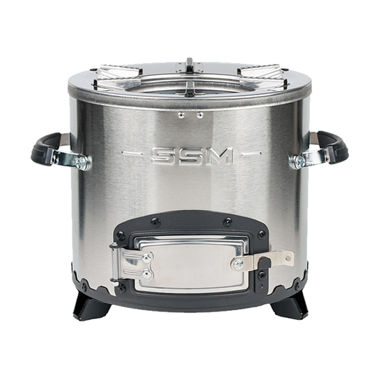 Premium C26-10B stainless steel portable charcoal stove featuring a secondary air combustion chamber and a durable 5-7 year lifespan.