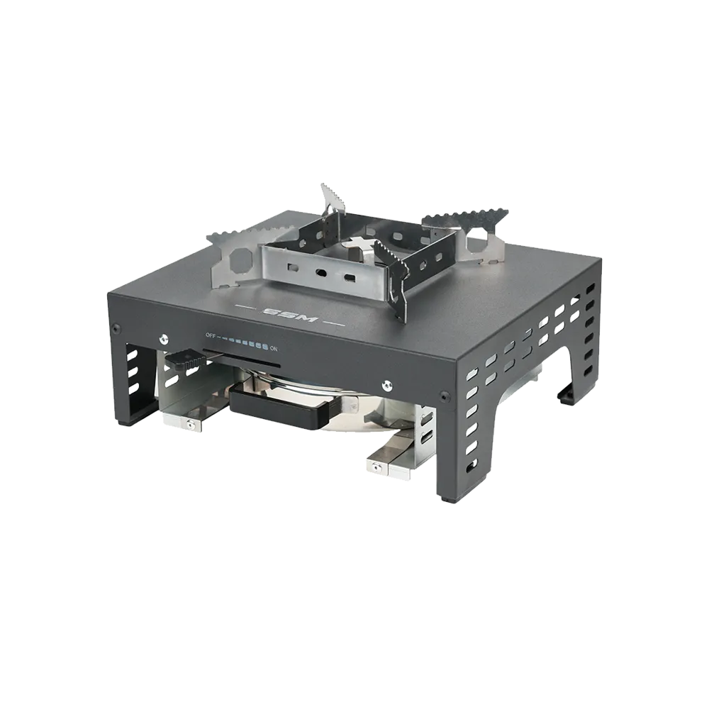 SSM ethanol-fueled single-burner stove featuring a pull-out structure, top pot stand, and clean dark finish.