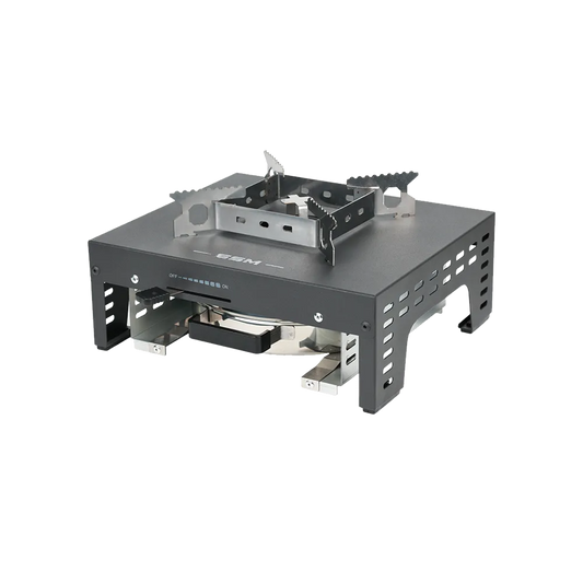 SSM ethanol-fueled single-burner stove featuring a pull-out structure, top pot stand, and clean dark finish.