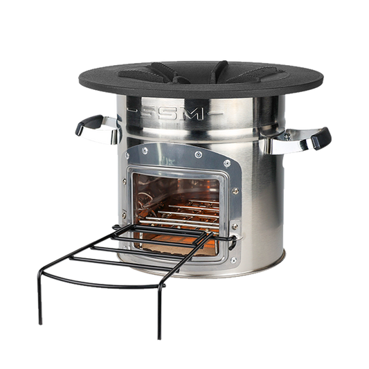Side profile of the S32-X stove, showcasing its efficient combustion chamber design that protects the environment by improving overall fuel efficiency.