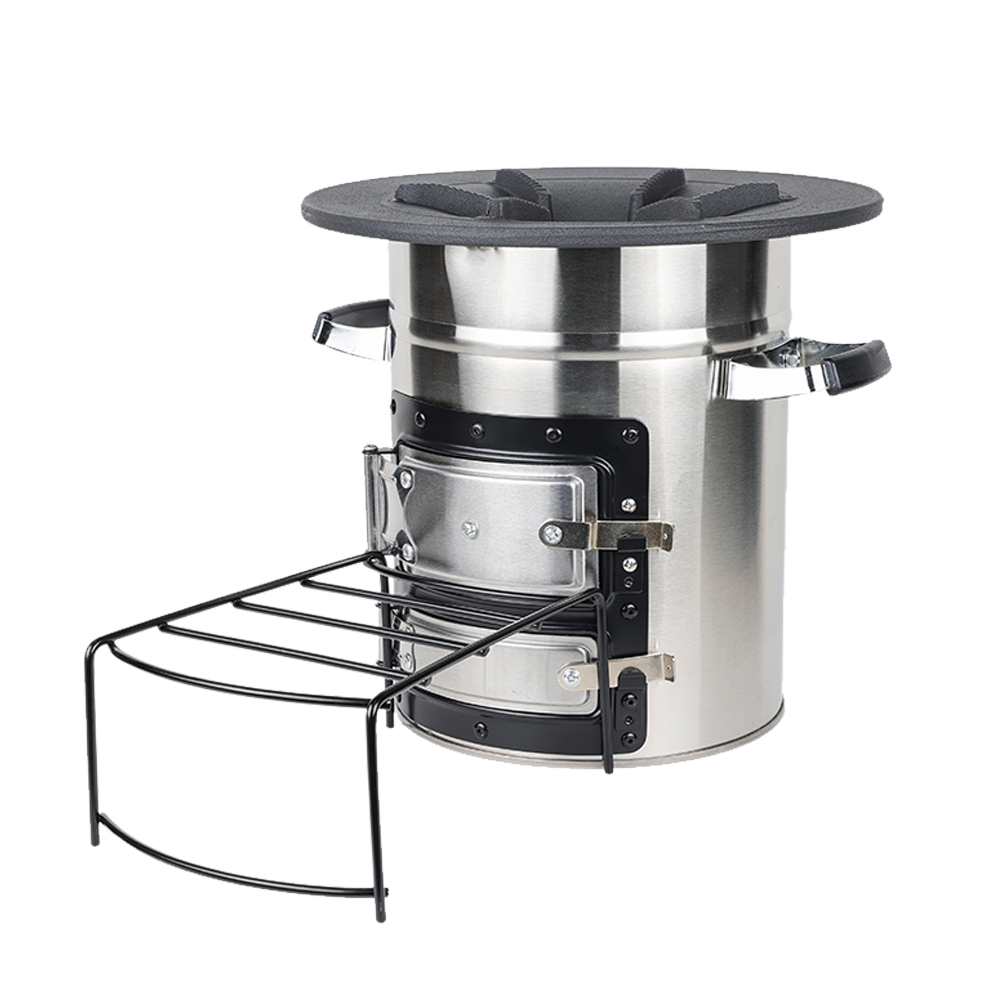 Side profile of the S32-23N, highlighting the fuel loading tray and its durable, totally stainless steel interior structure for superior portability.