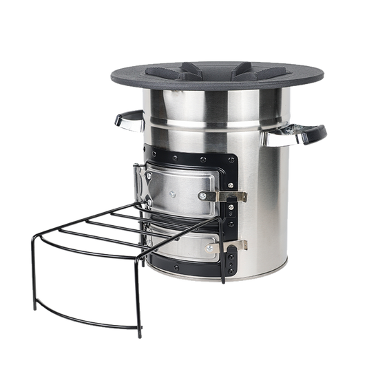 Side profile of the S32-23N, highlighting the fuel loading tray and its durable, totally stainless steel interior structure for superior portability.