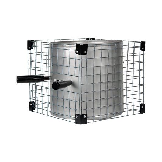 Side profile of the Baldwin Stove showing its fuel-saving design and adjustable handles tailored to fit various cookware.