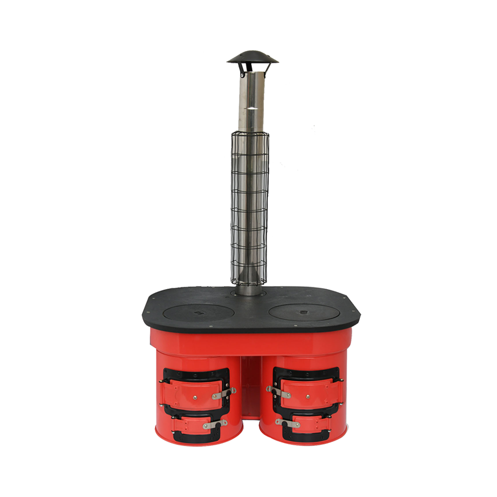 Full view of the M45 Mexican Dual Stove, featuring a durable cast iron top suitable for both flat and round-bottomed cookware.