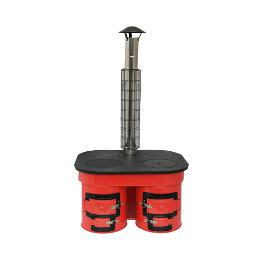 Full view of the M45 Mexican Dual Stove, featuring a durable cast iron top suitable for both flat and round-bottomed cookware.