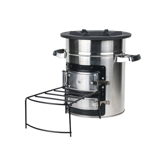 Side profile of the S26-23N, highlighting the fuel loading tray and its durable, totally stainless steel interior structure for superior portability.