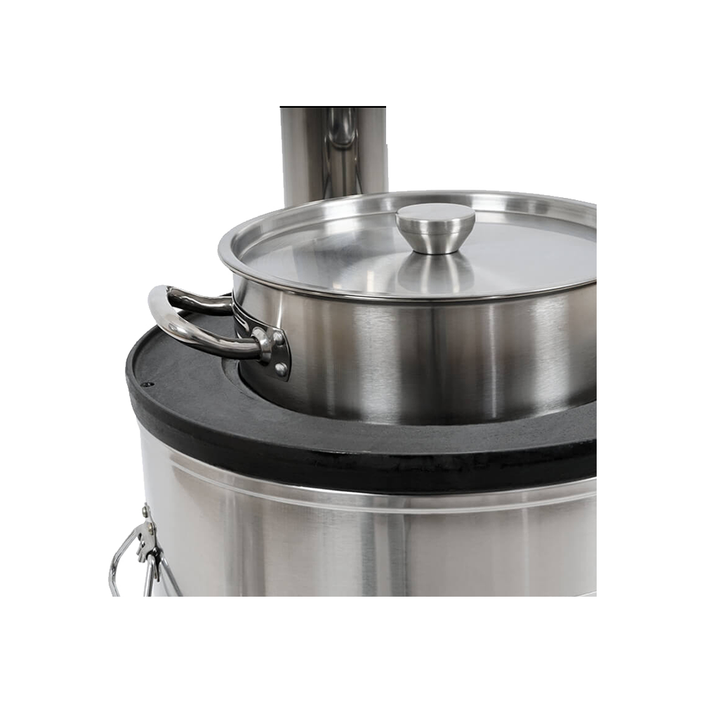Close-up view of the M55-2 institutional stove showcasing the pot integration for efficient, large-scale cooking.