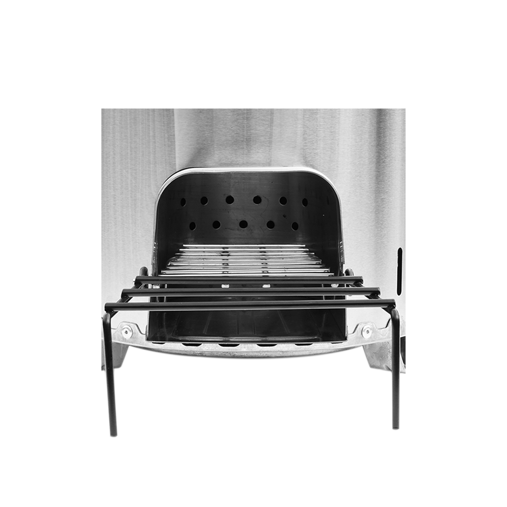 Close-up of the combustion chamber of the S26-11E, featuring a stick support system that enhances the durability of the stove.
