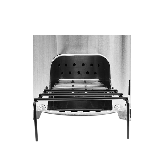 Close-up of the combustion chamber of the S26-11E, featuring a stick support system that enhances the durability of the stove.