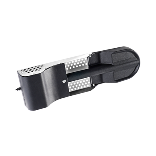 A 3/4 angle view of the Jet-Flame accessory, highlighting the internal air chamber designed to create intense heat and reduce smoke.