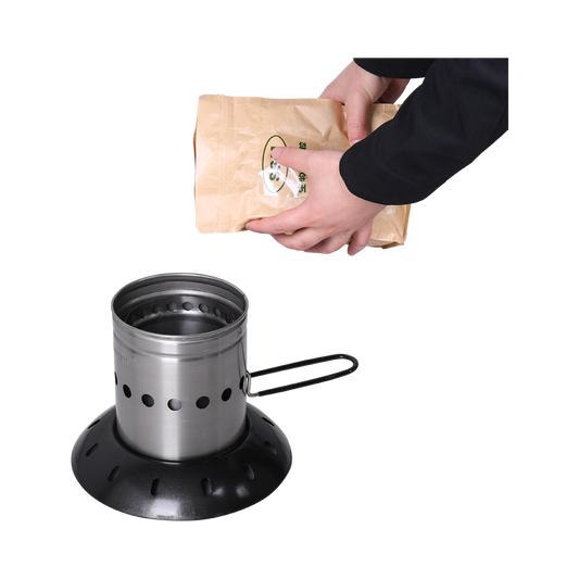 Hands-on demonstration of fueling the Lantern stove with wood pellets, highlighting its ease of use.