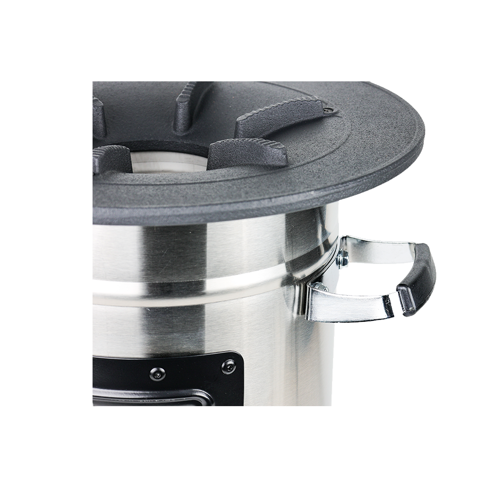 Close-up detail of the S32-23N stainless steel construction, featuring performance that exceeds 59% in cooking time reduction and 61% in toxic emission reduction.