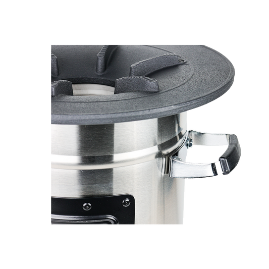 Close-up detail of the S32-23N stainless steel construction, featuring performance that exceeds 59% in cooking time reduction and 61% in toxic emission reduction.