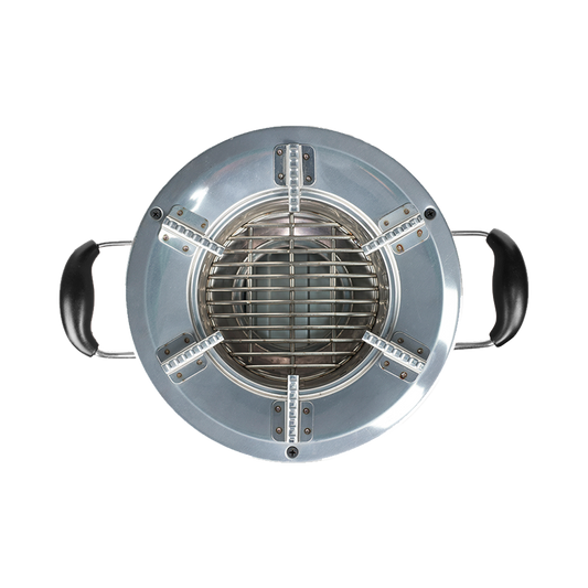 Top-down view of the C26-12 charcoal stove, showcasing the interior grate design engineered for high thermal efficiency and smokeless household cooking.