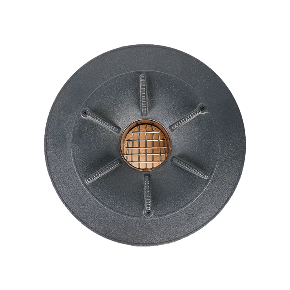 Top-down view of the S32-X burner, which achieves 50.1% thermal efficiency with a pot skirt and 45.7% without one.