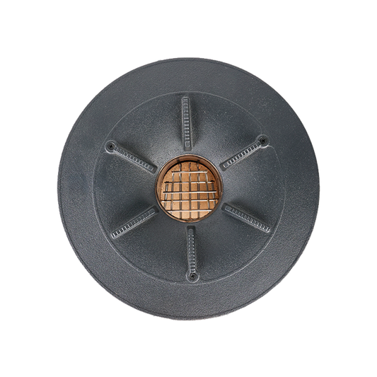 Top-down view of the S32-X burner, which achieves 50.1% thermal efficiency with a pot skirt and 45.7% without one.