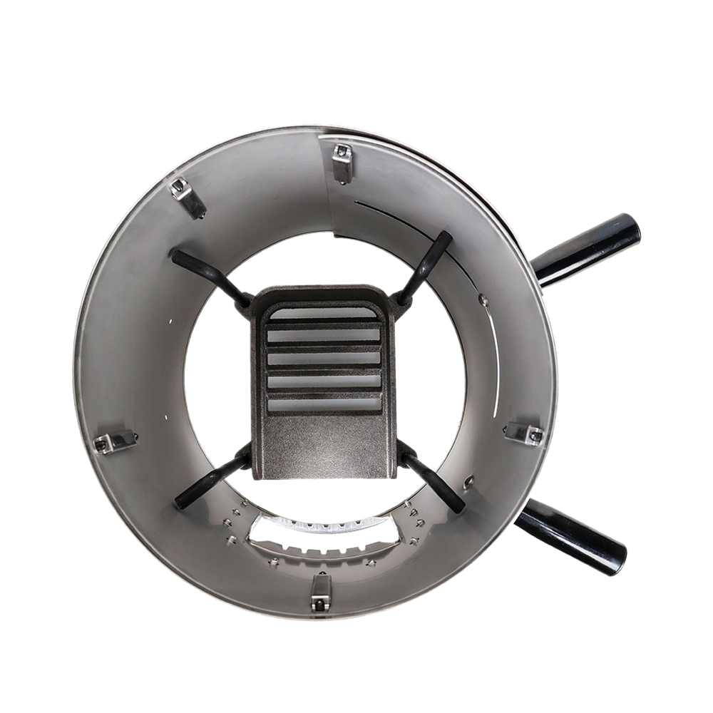 A top-down view looking into the Baldwin Stove, illustrating the smart design that enables clean, efficient cooking.