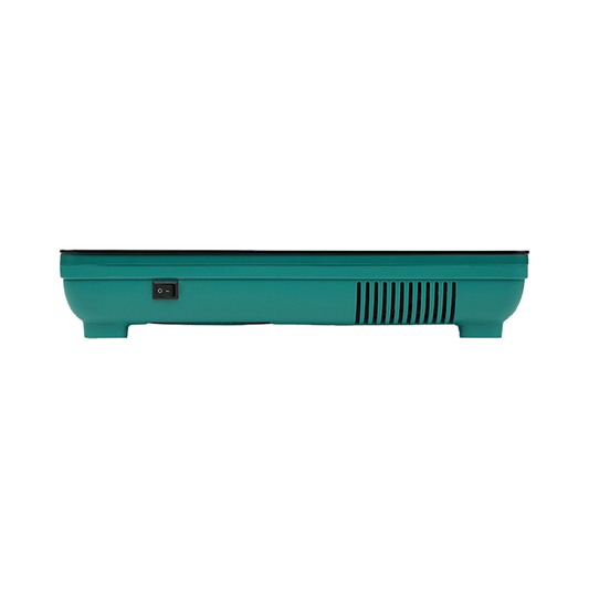 Side profile of the SSM induction cooktop, displaying the slim, portable body design with accessible power switch and cooling vents.