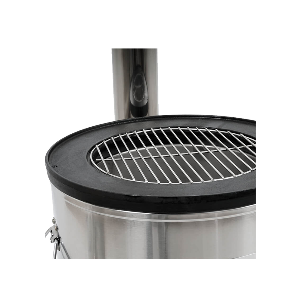 Detail view of the M55-1 cookstove’s cast iron cooking ring and chimney, showcasing its robust construction for large-scale meal preparation.