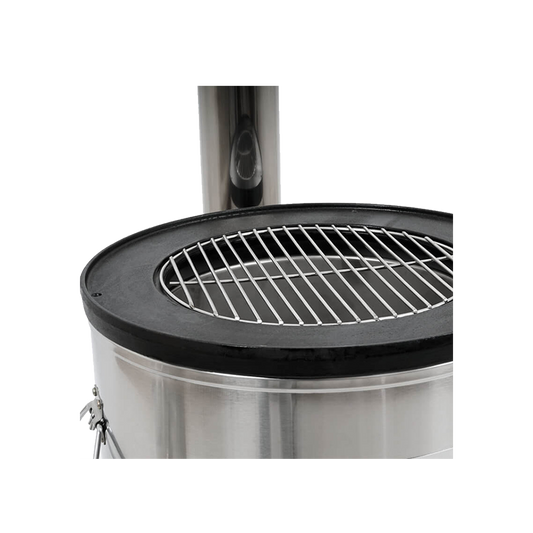 Detail view of the M55-1 cookstove’s cast iron cooking ring and chimney, showcasing its robust construction for large-scale meal preparation.