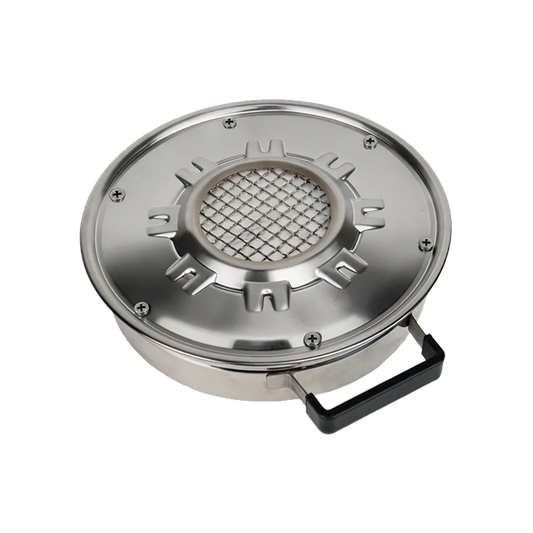 Close-up of the ES320 replaceable burner core and stainless steel shell with a heat-resistant handle, designed for easy maintenance and safe operation.