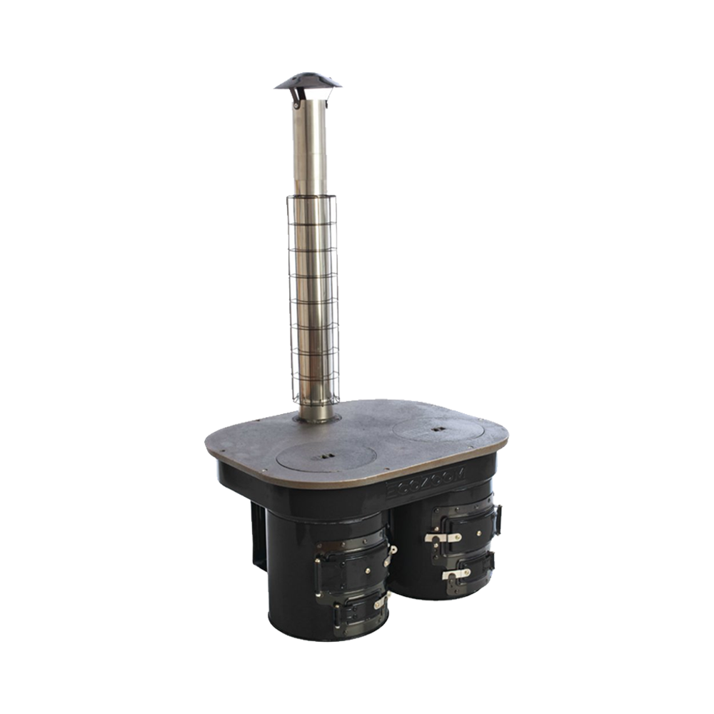 Side-angle view of the M45 Mexican Dual Stove, emphasizing its robust build and fuel-efficient biomass combustion design.